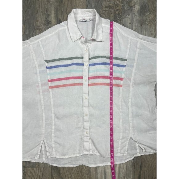 Vineyard Vines Rainbow Linen Weekend Button Down Shirt Womens 16 Long Sleeve - Picture 9 of 9